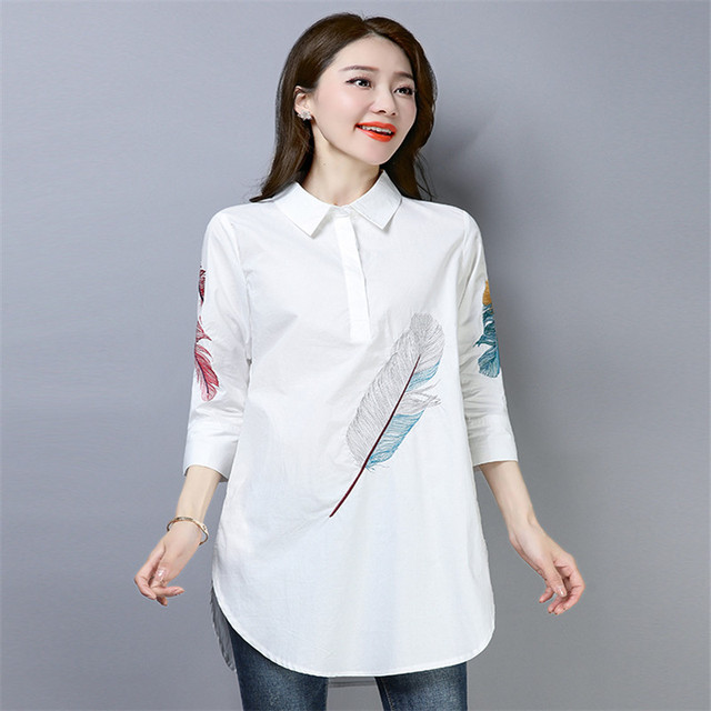 Bluzka kobieca haftowana z 3/4-ma rękawami w rozmiarze 4XL - tanie ubrania i akcesoria