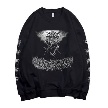 Ciemny sweter oversize Rock z nadrukiem Metal Death Streetwear Retro