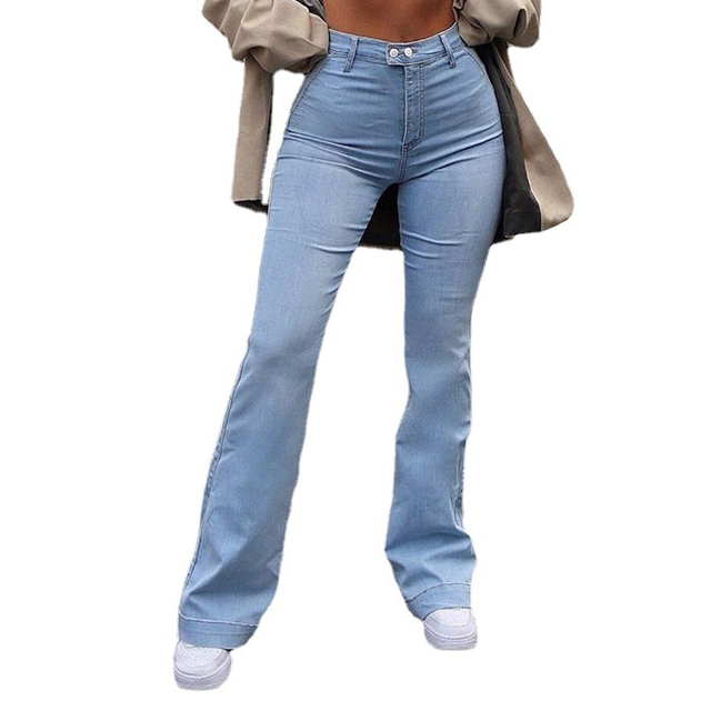 Damskie jeansy rozkloszowane w stylu Vintage, wysokiej talii, smukłe, modne, ze kieszenią Streetwear - tanie ubrania i akcesoria