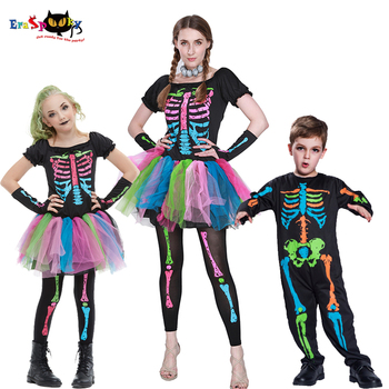 Kostium Eraspooky Funky Punky Kości Tutu na Halloween (dla dorosłych/dzieci) - Rodzinne Przebranie Szkielet Party