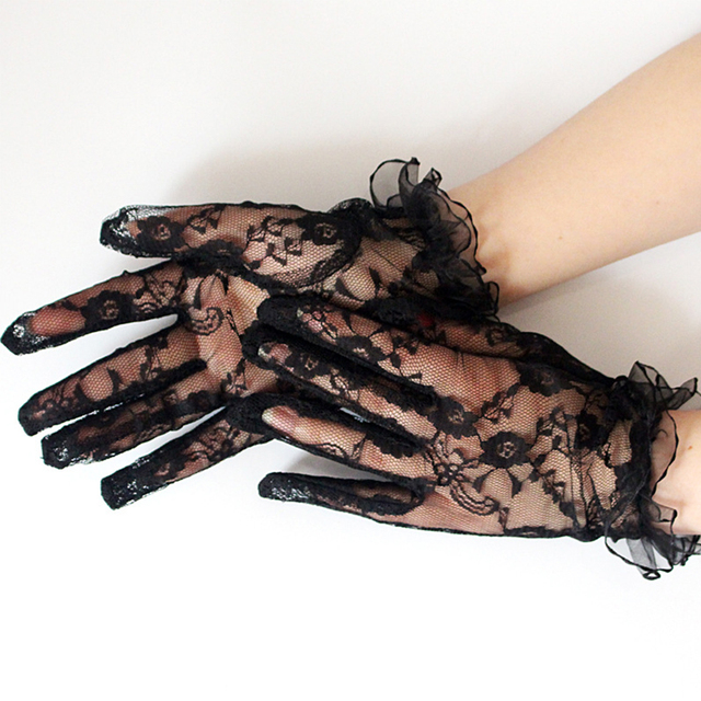 Seksowne koronkowe rękawiczki ślubne do nadgarstków dla kobiet - czarne, długie, idealne na imprezy i jazdę - tanie ubrania i akcesoria