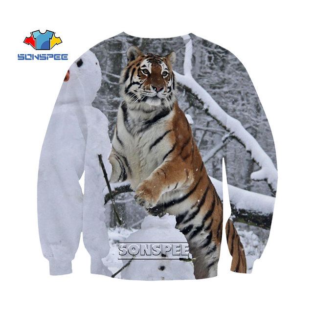 Sweter z długimi rękawami wiosna/jesień 3D zwierzęce zwierzątka tygrys Harajuku - tanie ubrania i akcesoria