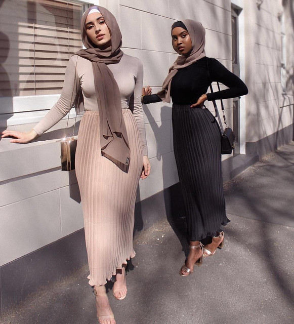 Długa spódnica szyfonowa z elastycznym pasem o wysokiej talii dla kobiet muzułmańskich - turcja islamskie afrykańskie długie spódnice party - tanie ubrania i akcesoria
