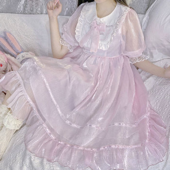 Nowa letnia sukienka Lolita z kołnierzykiem dla lalek - Japońska dziewczyna kołnierzyk, łuk, talia, słodka sukienka Lolita, Woemn Lolita Princess Dress (2021)