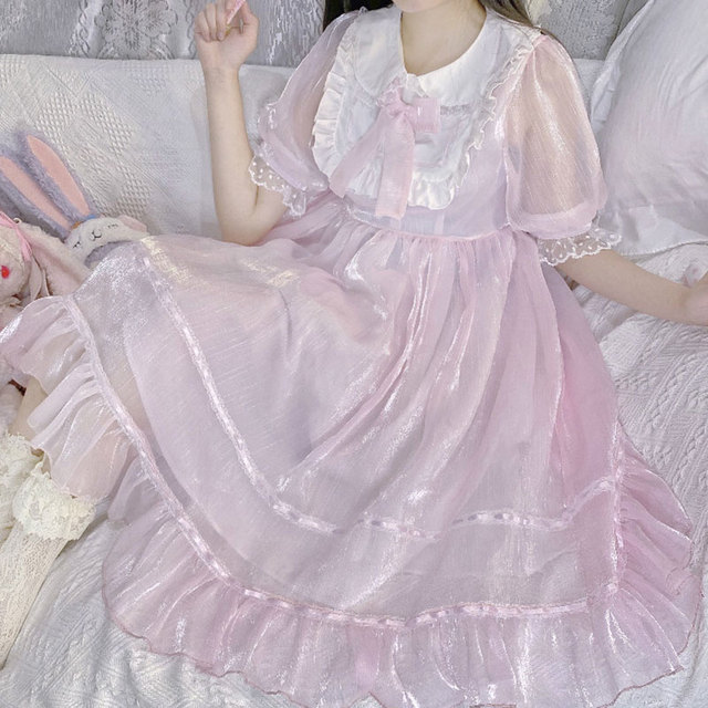 Nowa letnia sukienka Lolita z kołnierzykiem dla lalek - Japońska dziewczyna kołnierzyk, łuk, talia, słodka sukienka Lolita, Woemn Lolita Princess Dress (2021) - tanie ubrania i akcesoria