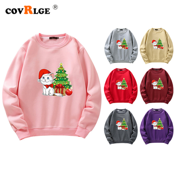 Męska bluza z kapturem Covrlge Boże Narodzenie - śmieszne koty, jesienno-zimowy wzór, nowa kolekcja Streetwear