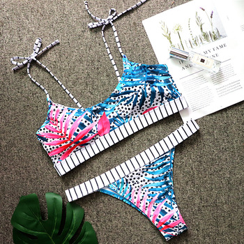 Seksowne bikini damskie z elementem patchwork i paskami - kostium kąpielowy i stringi - Banadores Mujer 2021