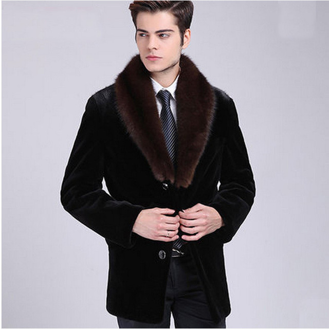 Męski płaszcz z sztucznego futra z norek, slim fit, jednorzędowy, z kapturem, w stylu biznesowym, ciepły, z kieszenią, w rozmiarze 6XL - tanie ubrania i akcesoria