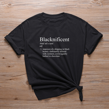 Koszulka Damska z Czarną Melaniną i Sloganem Blacknificent