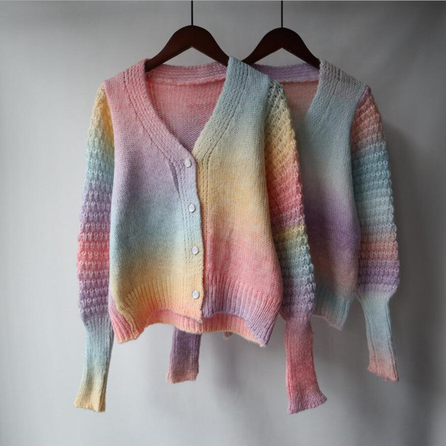 Nowy sweter rozpinany z japońskiego dzianego materiału - jesień/zima 2021. Jednorzędowy o delikatnym gradientowym wzorze, sweter kurtka dla kobiet. (Przykład: Sweter rozpinany nowej kolekcji zimowej 2021 japońskiego stylu - delikatny jednorzędowy wzór w odcieniach, свитер s1401) - tanie ubrania i akcesoria