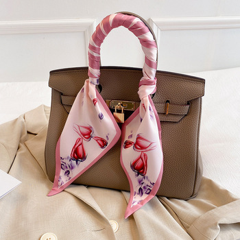 Szalik damski z jedwabnego sznurka Stain marki Hiszpania - luksusowy, kwiatowy, długi, idealny na chustkę do włosów, hidżab lub jako ozdoba torby - rozmiar 150*15 cm