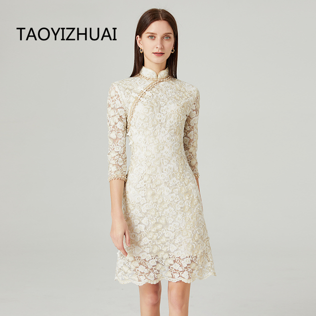 Nowa sukienka plus size w ulepszonym europejskim stylu Qipao 2021 z francuskim Xiaoxiang celebrity koronką - tanie ubrania i akcesoria