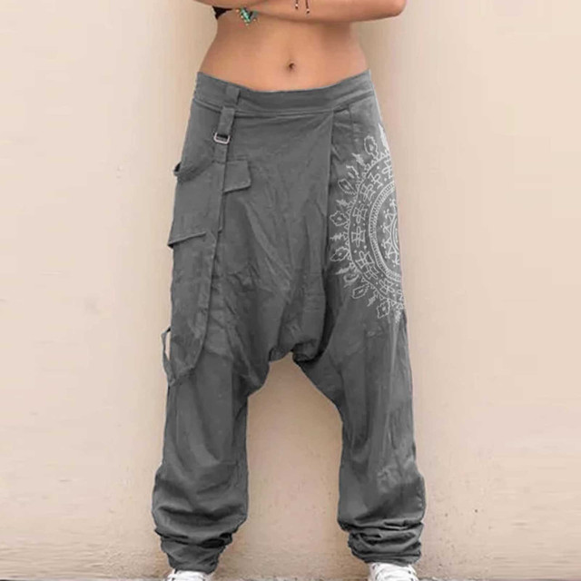 Męskie długie spodnie nieformalne luźne w pasie w stylu Harem Boho - Retro luźne drukowane spodnie+mężczyzn+odzież - tanie ubrania i akcesoria