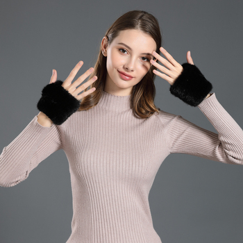 Mink futrzane rękawice damske z prawdziwym futrem - 10cm długość, zimowe, dzianinowe, oryginalne. Brand New 2019