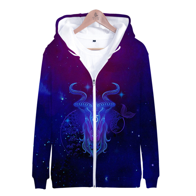 Bluza z kapturem na zamek Twórczy 12 znaków zodiaku - Baran Taurus Gemini Cancer - 12 konstelacji - 3D - dla mężczyzn, kobiet i dzieci - tanie ubrania i akcesoria