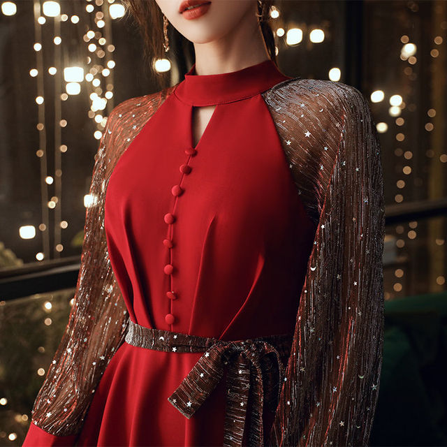 Czarne czerwone sukienki koktajlowe z guzikami i długim rękawem, vintage line, rozmiar S-2XL - tanie ubrania i akcesoria