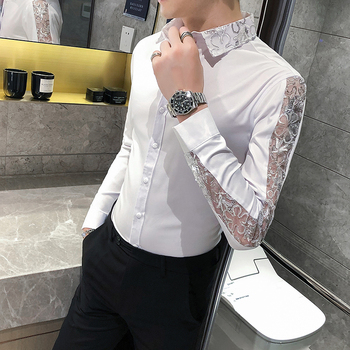 Brytyjska koronkowa koszula męska z długim rękawem - Streetwear 2022 - Slim Fit - 4XL-M