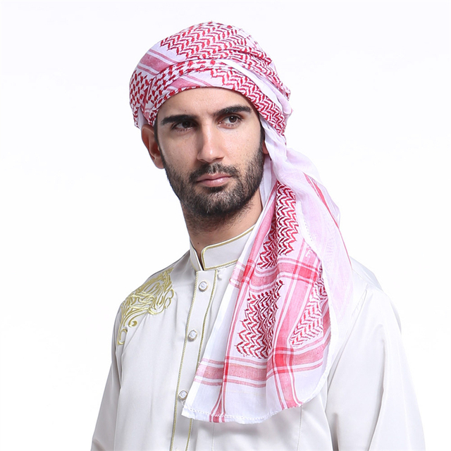 Męski Turban Ramadan Retro - Krata, Czerwono-Niebiesko-Biały, Oddychająca - tanie ubrania i akcesoria