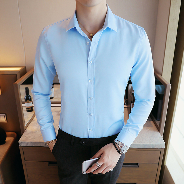 Męska koszula z długim rękawem Slim Fit, solidna i elegancka - biała/czarna - tanie ubrania i akcesoria