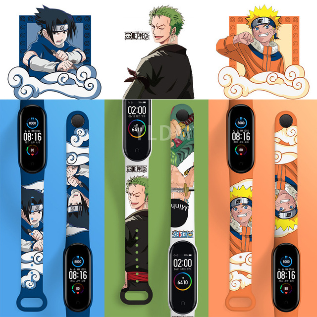 Jednoczęściowy pasek nadgarstkowy z nadrukiem z serialu Japońskie Anime Naruto dla Mi Band 6/5/4/3 - wysoka jakość - tanie ubrania i akcesoria
