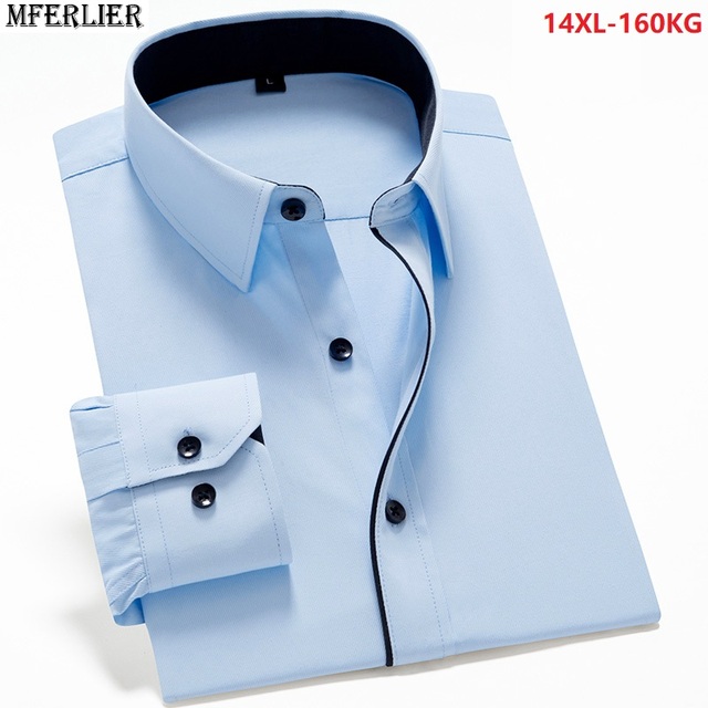 Męska koszula MFERLIER jesień długie rękawy wysokiej jakości różowa czarna niebieska biała 54-60 11XL-14XL - tanie ubrania i akcesoria