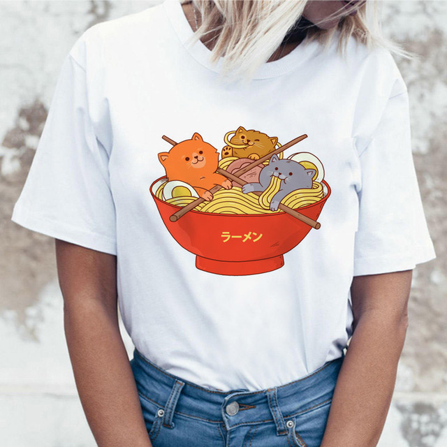 Koszulka Damska Rude Cat Gothic Cartoon Demon 2019 T-shirt z Motywem Psa i Róż Anime - tanie ubrania i akcesoria