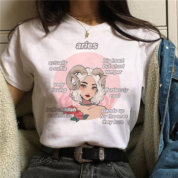 Koszulka dla kobiet z ilustracją barana konstelacji - codzienny styl T-shirt Harajuku