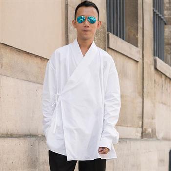 Męska koszula z długim rękawem w stylu chińskim Retro (wiosenne/jesienna) w dużych rozmiarach