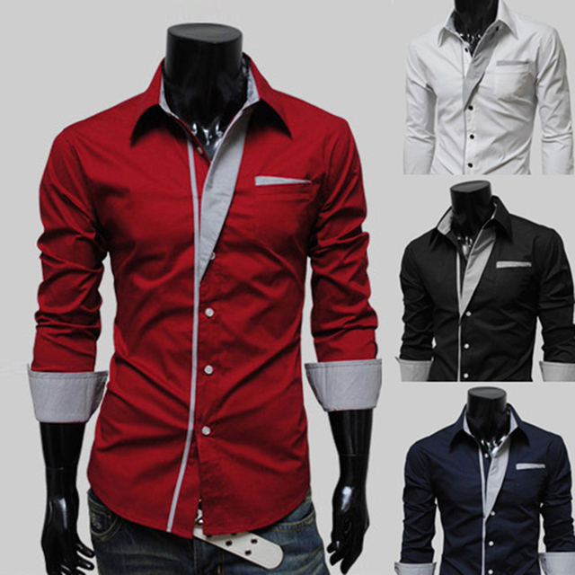 Męska koszula na co dzień - wiosna/jesień, Slim Fit, długi rękaw - biała, Plus rozmiar 3XL - tanie ubrania i akcesoria