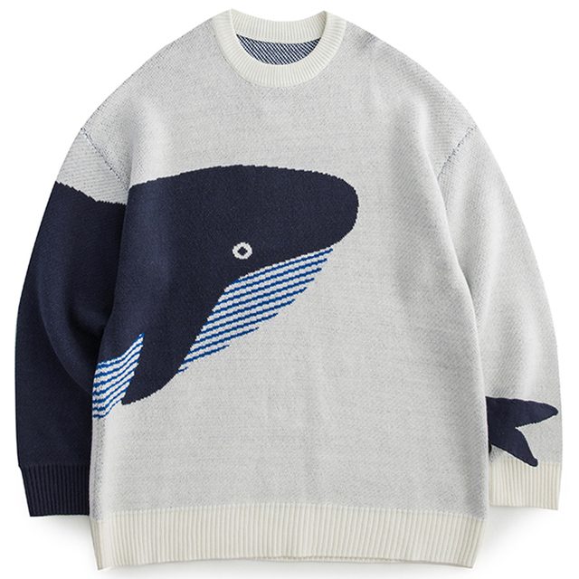 Pulower męski Lonely Whale jesień/zima - sweter swetry z dzianiny bawełnianej Harajuku Streetwear - tanie ubrania i akcesoria
