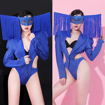 Kostium taneczny Fringe niebieski dla kobiet - klub nocny, DJ kostium, strój piosenkarki BL2786