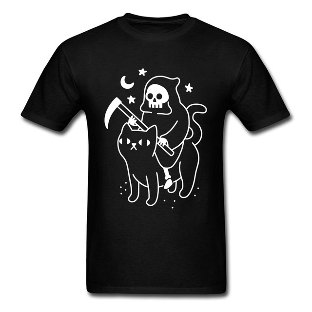 Unikalna męska koszulka z krótkim rękawem Grim Death Rides dla miłośników czarnego kota - tanie ubrania i akcesoria