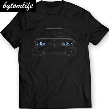 Koszulka męska E46 Niemieckiego samochodu z niebieskimi oczami anioła i czarnymi reflektorami