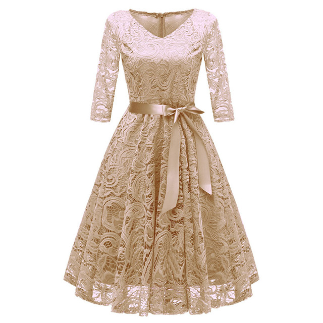 Sukienka wieczorowa damska zamek błyskawiczny koronkowa patchworkowa huśtawka w kolorze jednolitym - tanie ubrania i akcesoria