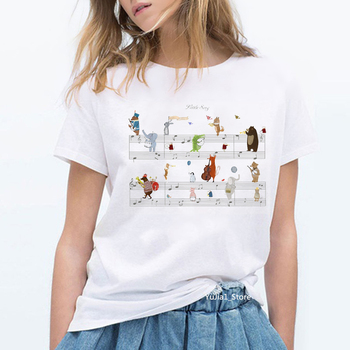 Letni t-shirt damska Nuta Zoo harajuku ze zwierzętami nadruk, biały i kawaii