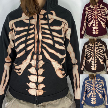Gotycka bluza z kapturem Y2K jesienno-zimowa kurtka z czaszką i długim rękawem