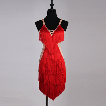 Latynoska sukienka do tańca dla kobiet Tango Salsa Gogo - czerwona sukienka z frędzlami i chwostem