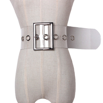 Pasek damski ze skóry szeroki, z dużą metalową klamrą, w modnym ulicznym stylu, PVC przezroczysty materiał - 2020 Nowa Moda