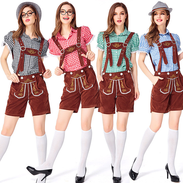 Oktoberfest Lederhosen dla dorosłych kobiet - tradycyjny niemiecki kostium Bawarii do imprezy z piwem - tanie ubrania i akcesoria