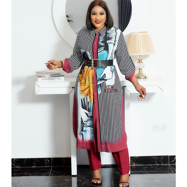Jesienne maxi sukienki afrykańskie 2021 dla kobiet - druk i wzór Boubou Africain Femme Kaftan Abaya, elegancka odzież damska na przyjęcia - tanie ubrania i akcesoria