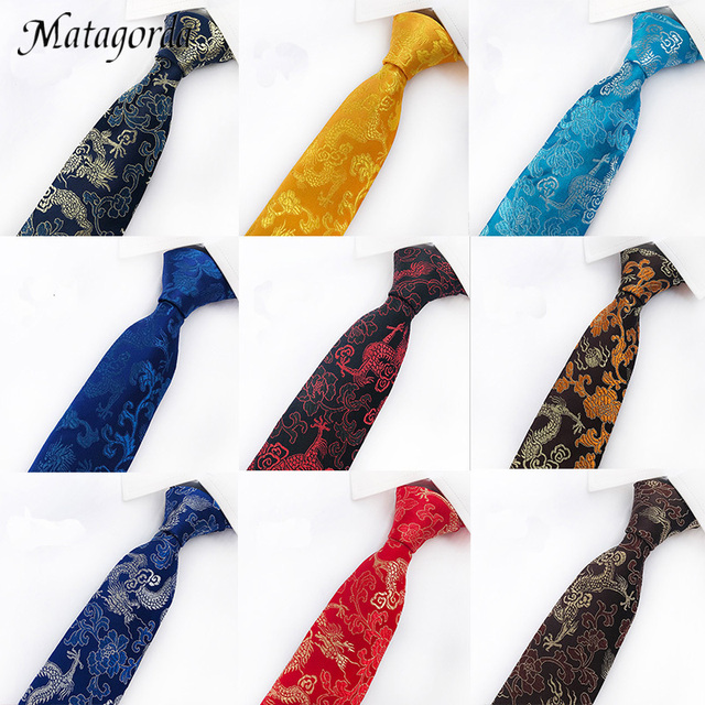 100% Krawat jedwabny w ekskluzywnym chińskim wzorze smoka - tanie ubrania i akcesoria