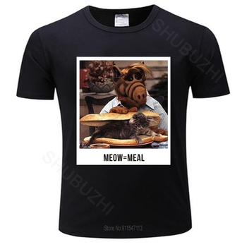 Męska koszulka Alf T Shirt Alf Meow - czarny podkoszulek mężczyzna plaża bawełniana koszulka na co dzień lato, rozmiar Euro