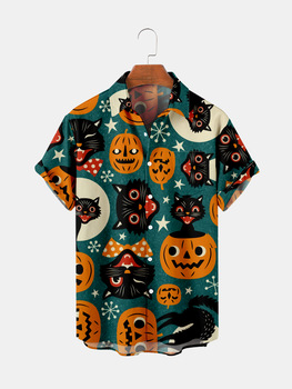 Nowa luźna koszulka męska z krótkim rękawem 3D drukowana cyfrowo w trendowych motywach Halloween - Krzyż 5 Elementów 2021