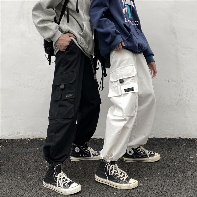 Damskie spodnie szerokie nogawki Cargo - Ponadgabarytowe spodnie haremowe Harajuku z dużymi kieszeniami i wysoką talią, styl uliczny 2021 (capri) - tanie ubrania i akcesoria