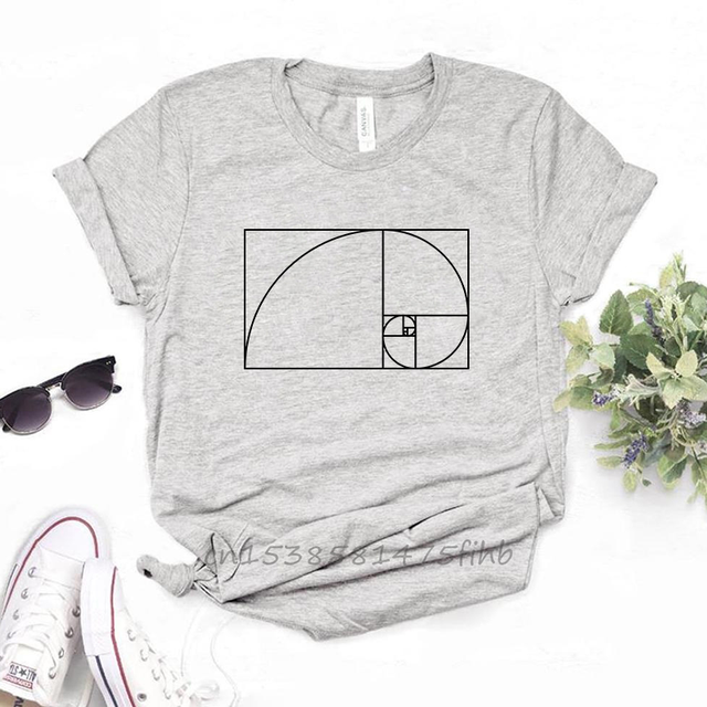 Koszulka damska z Fibonacci spiralą - unikalny wzór inspirowany matematyką i złotym stosunkiem, idealna dla inżynierów i miłośników nauki - tanie ubrania i akcesoria