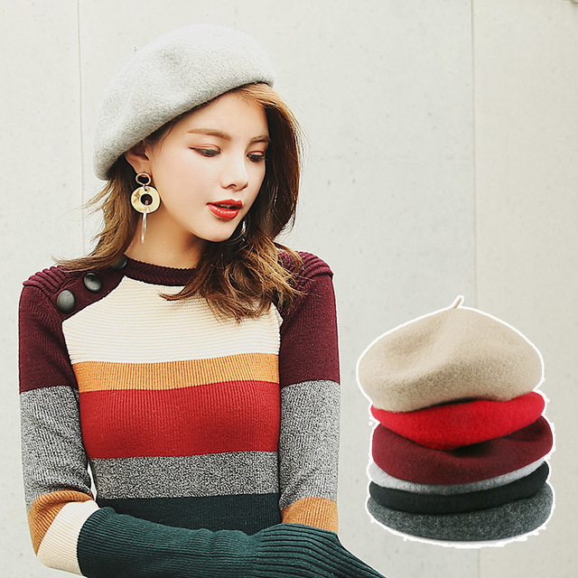 Koreański beret wełniany - kobiecy, dopasowany do jesieni i zimy - tanie ubrania i akcesoria