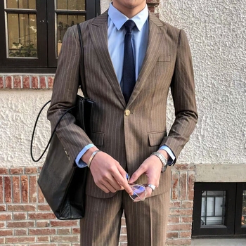 Garnitur ślubny dla drużby - kolor brązowy, dwuczęściowy (kurtka + spodnie)
