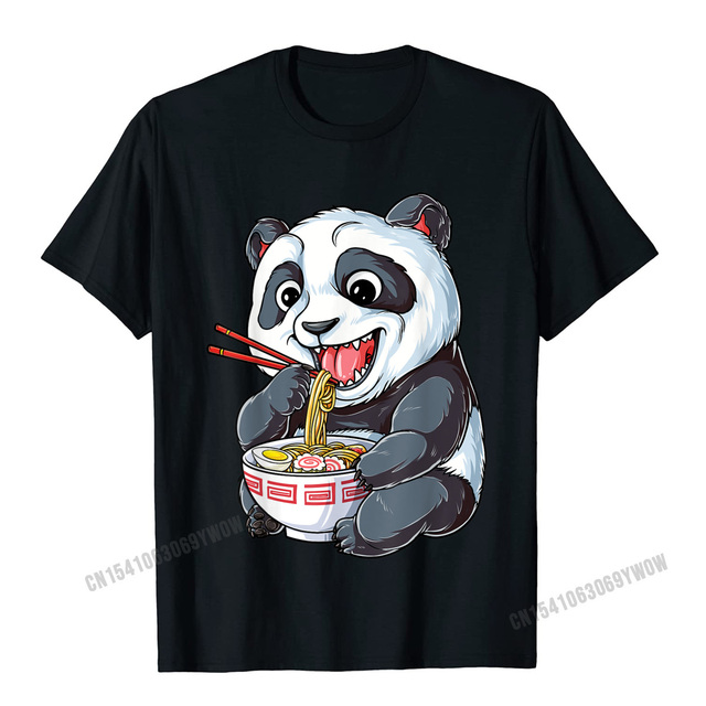 Koszulka męska Panda jedzenie Ramen Kawaii Giant - japoński makaron, prosty styl - tanie ubrania i akcesoria