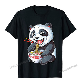 Koszulka męska Panda jedzenie Ramen Kawaii Giant - japoński makaron, prosty styl