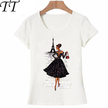 Czarna drukowana koszula damsko-dziewczęca z motywem Vintage Paris